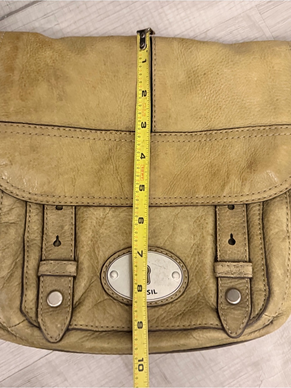 Fossil Olive Green Leather Crossbody Bag Vintage Distressed Satchel - Picture 11 of 13